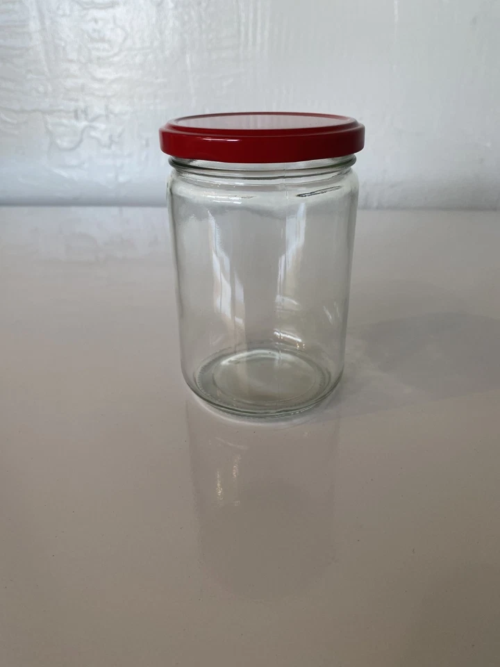 Прозрачная стеклянная банка 500 мл с красной металлической крышкой (набор из 12) - Изображение 1 из 3