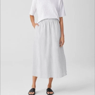 Falda midi Eileen Fisher de algodón orgánico a rayas línea A talla XL Foto 1 de 4