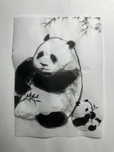 LinLi888 Art Original Sumi-E Ink Brush Painting Panda 5.5x7.5 25081605 - Picture 1 of 1