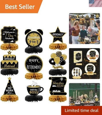 Elegant 9PCS Black and Gold Retirement Table Decorations for Memorable Parties - Image 1 of 4