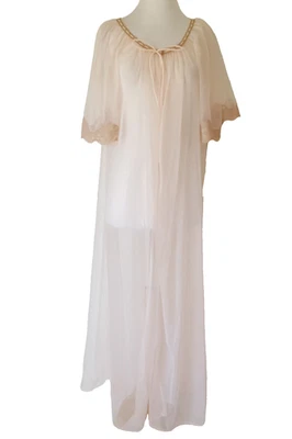 Bata de Gasa Montgomery Ward De Colección Talla M Beige Melocotón Pálido Encaje Negligee Nueva con Etiquetas Foto 1 de 4