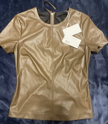Helmut Lang Women's Faux Leather Tee Shirt Cigar/Khaki/Olive NWT $295 Medium - Image 1 of 4