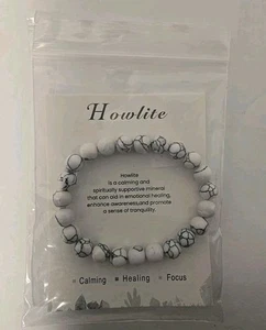 Howlite Bracelet Natural Stones Stretches Unisex Healing Handmade - Picture 1 of 4