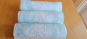 4 XL antike französische Damast Leinen Servietten handgestickt Monogramm DX - Bild 1 von 12