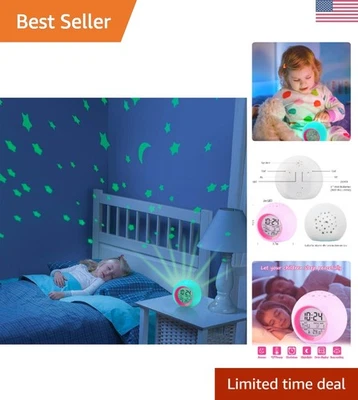 Kids Alarm Clock,Moon Stars Projector Alarm Clock,7 Color Changing Night Ligh... - Image 1 of 4