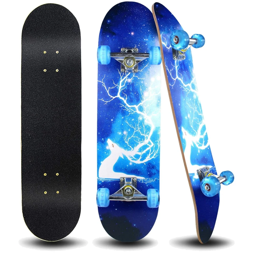 Easy Way Complete Skateboards- Standard Skateboards With Flashing Wheels for Beg
