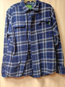 Woolrich Heavyweight Flannel Work Shirt Adult L Blue White Plaid Workwear - Picture 1 of 9