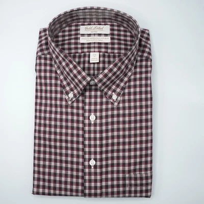 Roundtree & Yorke Gold Label Shirt 17.5-36 FITTED Red Black Plaid Non-Iron NWT - Image 1 of 4