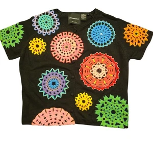 Cárdigan MICHAEL SIMON M Negro Crochet Apliques Artístico Y2K Declaración Maximalista - Imagen 1 de 6