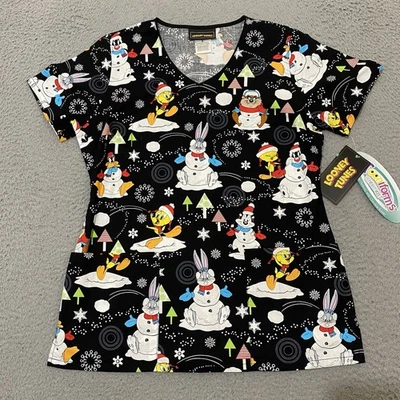 Looney Tunes Scrub Womens S Cherokee Tooniform V Neck Pockets New - Image 1 of 4