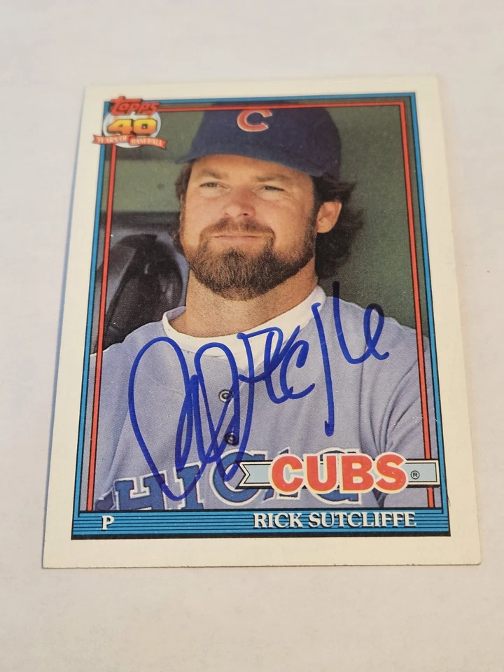 1991 Topps Rick Sutcliffe Chicago Cubs #415 firmado/automático certificado de autenticidad JSA CH58521 Foto 1 de 2