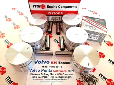 Volvo 164 69-73, Volvo Penta AQ170A, B, C Pistons & Rings +.030 Oversize - Image 1 of 4