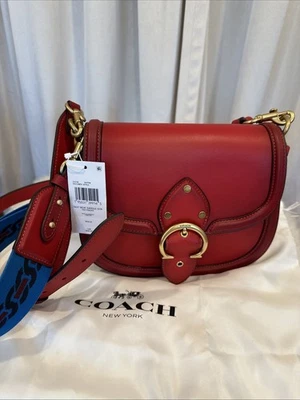 NUEVO BOLSO COACH Beat Saddle en cuero curtido guante rojo manzana caramelo (2 correas) Foto 1 de 4