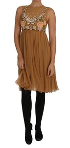 DOLCE & GABBANA Dress Crystal Silk Gold A-Line Gown S. IT40 /US6 / S - Picture 1 of 10