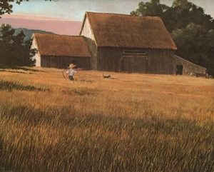 ACEO art card Upstate New York Barn, Boy and his Dog by Eric Sloane - Foto 1 di 1