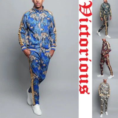 HOMBRE Floral Tigre Pantalones de Pista y Chaqueta Jogging Traje de Pista Conjunto S~5X ST559 Foto 1 de 2