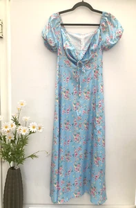 Pale Blue Floral Long Summer Dress with Front Tie & Zipped Back Side Slit 10 (M) - Picture 1 of 7
