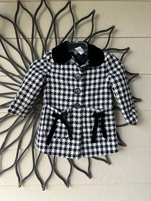 女童 4/5 千鸟格夹克带天鹅绒领,2 个功能口袋,天鹅绒蝴蝶结 — 第 1/4 张图片