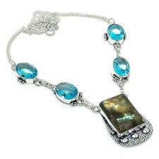 Labradorite & Blue Topaz Gemstone Fashion Jewelry Gift Necklace 18" MN-1024