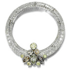 Multi Color & Multi Shape Gemstones With White CZ Double Circle 925 SS Brooch