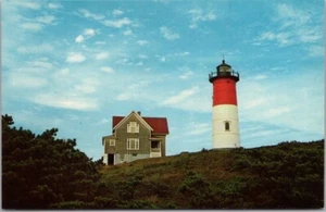 Tarjeta postal de EASTHAM, Cape Cod Massachusetts faro luz de ratón década de 1950 sin usar - Imagen 1 de 2