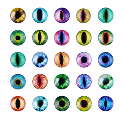50pcs/Box Colorful Cat Eye Flatback Glass Cabochons Half Round Dome Cover 25x7mm - Image 1 of 4