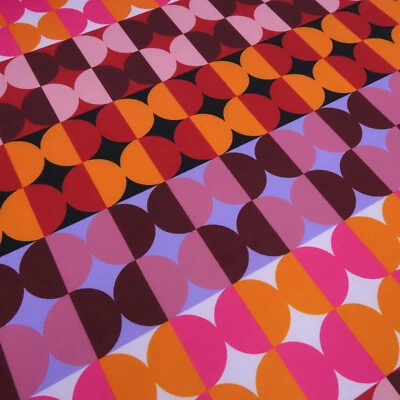 Stoff Jersey Scuba retro Kreise Design pink orange rot blau bunt Kleiderstoff - Bild 1 von 4