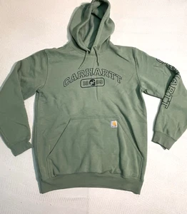 Carhartt Hoodie Logo Spellout Gr. M Loose Fit Grün Kängurutasche Workwear - Bild 1 von 9