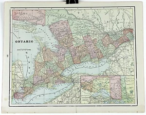 1890s Map of Ontario / Quebec Canada Full color Lithography 14.5x11.25 - Picture 1 of 4