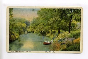 Michigan City IN Indiana (LaPorte Co) 1920, Trail Creek, personas, barco - Imagen 1 de 2
