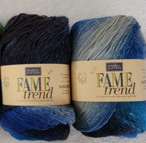 New Lot of 2 Skeins Marks & Kattens Fame Trend Blue Ombre #655 460yds 100g - Picture 1 of 4