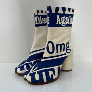 Botas Tabi Estampadas Maison Margiela Cuero Blanco Azul Talla 35 Nuevas - Imagen 1 de 7