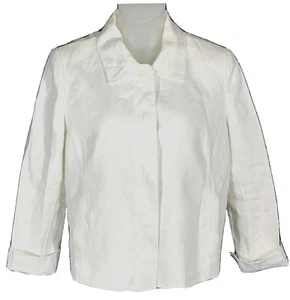 Ellen Tracy NEW size 12 white linen jacket button front long sleeve $358 RETAIL - Picture 1 of 9