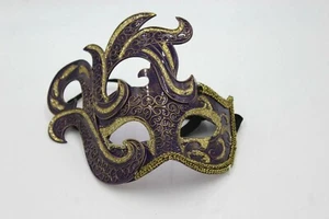 Venetian Mask Adult Womens Masquerade Ball Costume PURPLE Gold Fancy Dress Plast - Picture 1 of 7