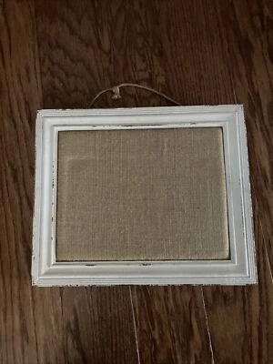 Cottage Core Shabby Cream Distressed Frame Burlap Center Bulletin Picture Board - Image 1 of 4