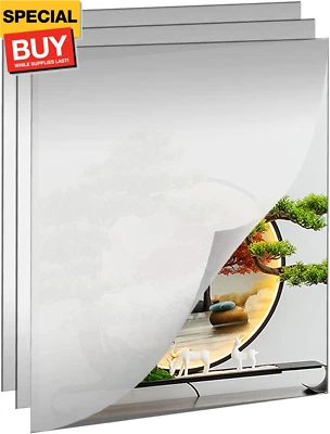 3 pcs Wall Mirror Tiles - Self Adhesive, Acrylic, Flexible Plastic Mirror Sheets - Image 1 of 4