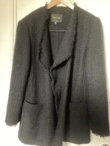 massimo Dutti BLACK Boucle Tweed Fringed RAW EDgECoat/ Jacket SZ 12 EU 40 - Picture 1 of 8