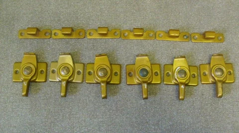 Vintage window sash locks 6 sets total Gold colored window locks No screws Cover