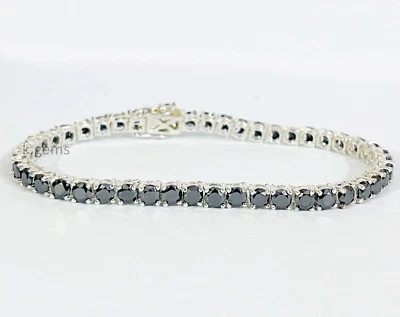 Unisex Tennis Bracelet Black Diamond 7.50 Inches In 925 Sterling Silver 4 mm AAA - Image 1 of 4