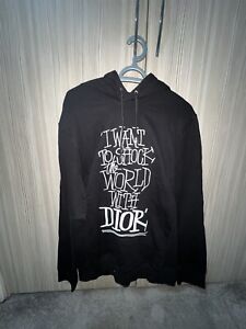 Stussy x Dior 20 FW Shock The World Embroidered Black Hoodie Size XL
