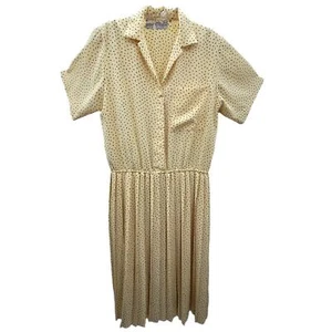 Vestido Liz Roberts Vintage Amarillo Confeti Manga Corta Plisado Midi Calce y Acampanado - Imagen 1 de 13