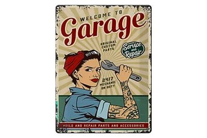 Blechschild Retro 30x40cm Pinup welcome Garage service 24/7 Deko Schild tin sign - Picture 1 of 5