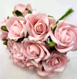 ARTIFICIAL FLOWERS - Blossoms Small Foam Roses Pink - 12 Head - Picture 1 of 4