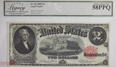 1880 $2 Fr. 56 Legal Tender LCG AU-58 PPQ - Image 1 of 3