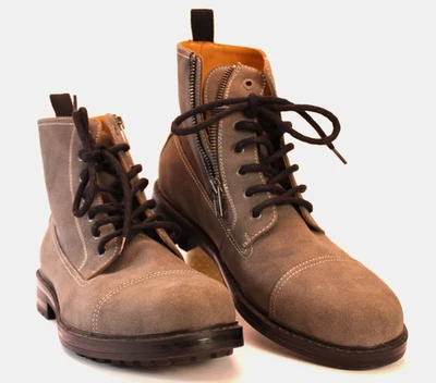 NWOB Call It Spring Gray Vegan Suede Ankle Boot Zip Side Lace-up Size 10 Toe Cap - Image 1 of 4