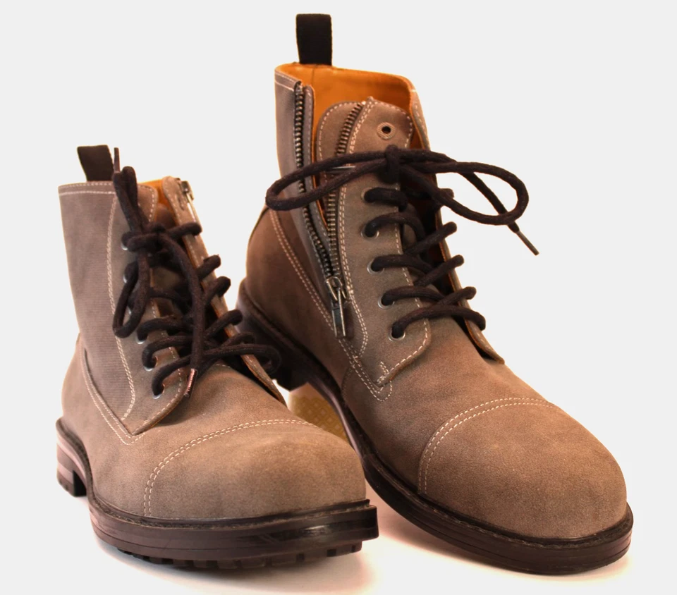 NWOB Call It Spring Gray Vegan Suede Ankle Boot Zip Side Lace-up Size 10 Toe Cap - Image 1 of 4