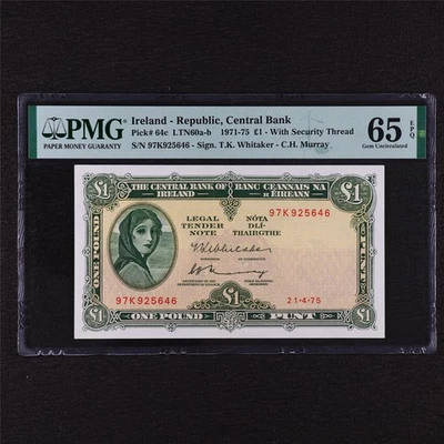 1971-75 Ireland - Republic Central Bank 1 Pound Pick#64c PMG 65 EPQ Gem UNC - Image 1 of 4