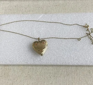 Vintage 14KT Gold Filled PP Marked Floral Etch Heart Locket Pendant + 18” Chain - Picture 1 of 10