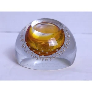 Caithness Glass Amber Clear Crystal Bullicante Control Bubble Paperweight Award - Picture 1 of 14