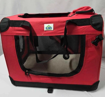 PET CARRIER- RED-19"-PROTECTIVE Steel Frame, Mesh Body-Washable Bed-Pispets - Image 1 of 4